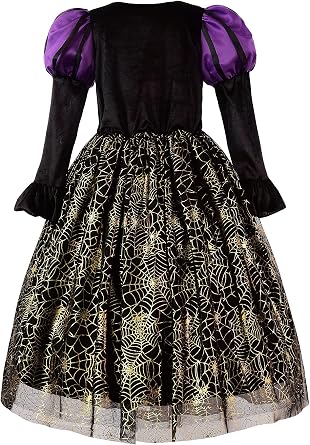 ReliBeauty Girls Purple Witch Costume with Witch Hat,Halloween