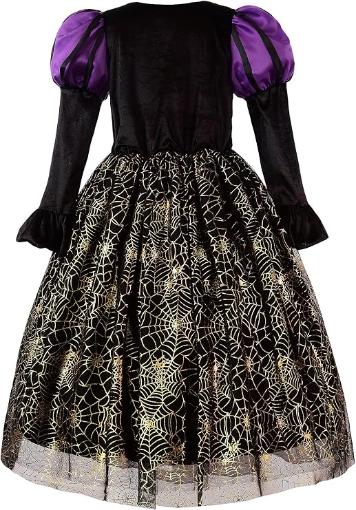 ReliBeauty Girls Purple Witch Costume with Witch Hat,Halloween