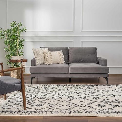 Miniatura 8 de Hauteloom Berber Shag Godalming - Alfombra rústica con borlas para sala de estar y dormitorio, de pelo alto, felpa mullida, peluda, suave y patrón