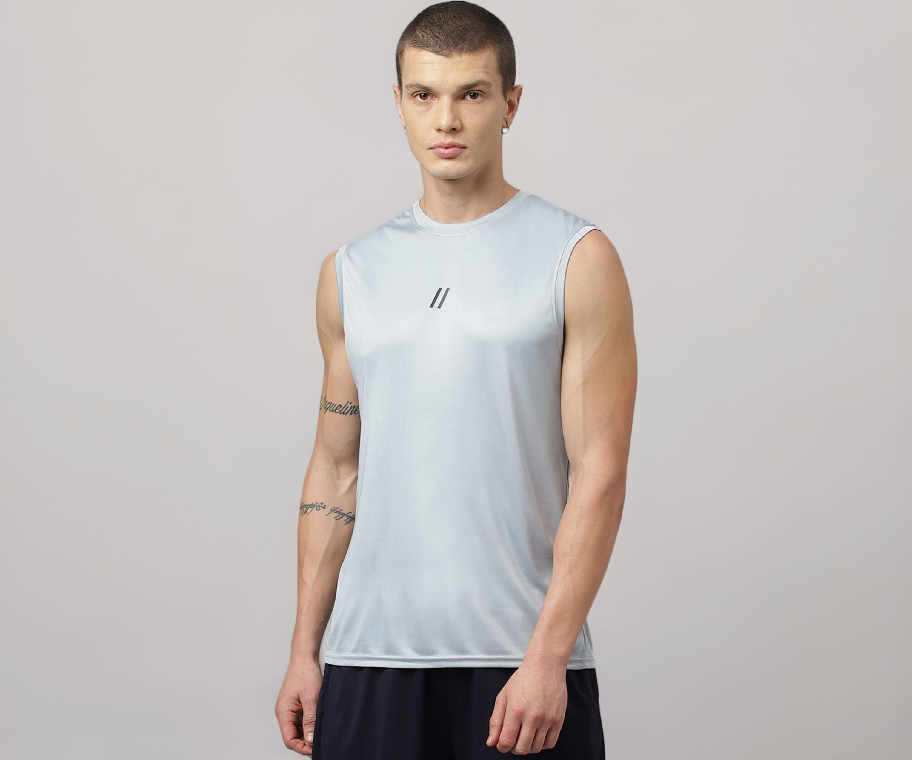 ATICX Men's Polyester Sports Sleeveless T Shirt - Gym Vest, Workout Sando, Training Tank Top, Cut Sleeves Quick Dry Tee for Running, Swimming, Badminton, Fitness & Sports