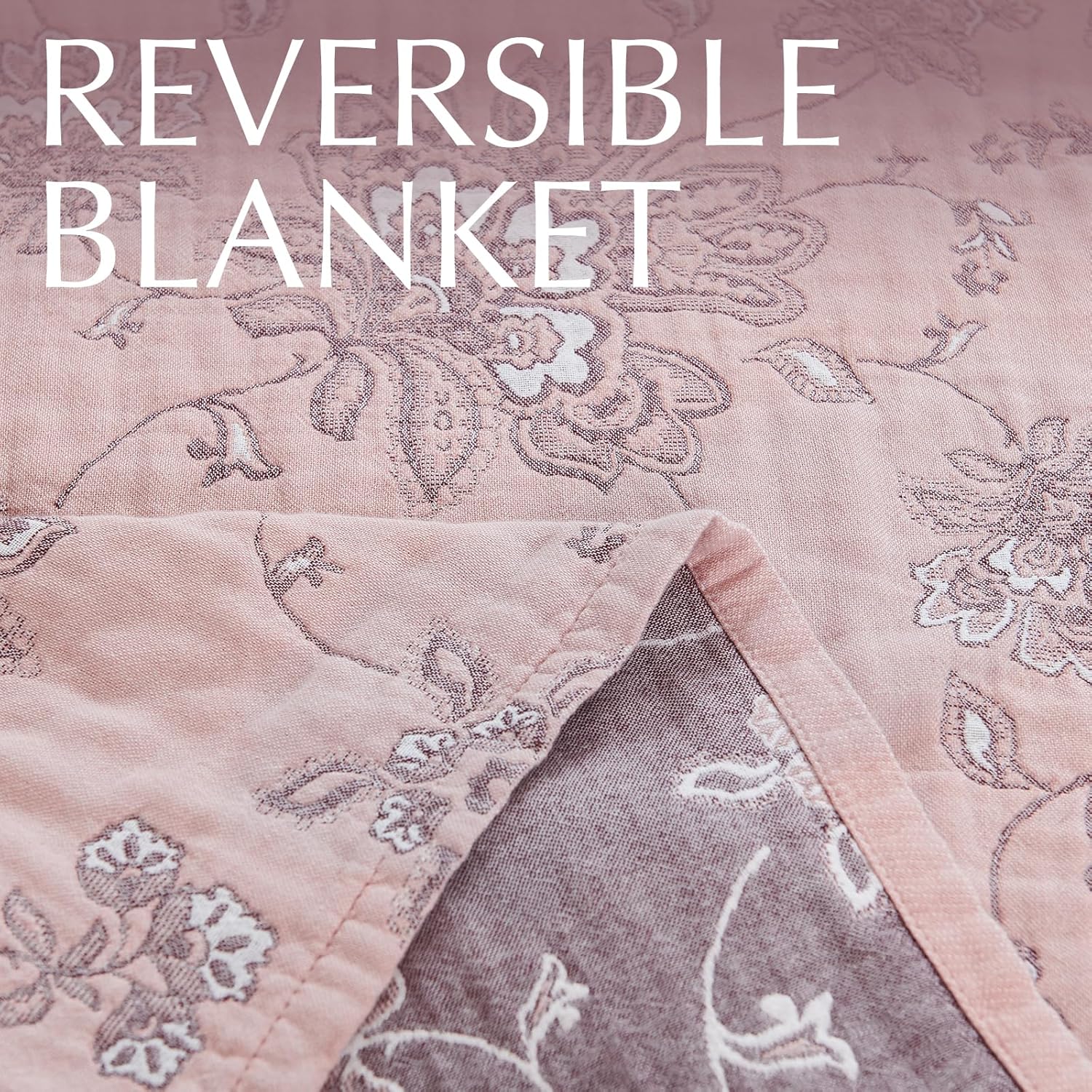 jinchan Boho 100% Cotton Muslin Twin Size 50x60 Inches Blanket Lightweight 4-Layer Quilted Soft Pink Red Floral Throw Blanket Reversible Comfy Flower Breathable All Seasons Couch Bedroom Decor - Image 5