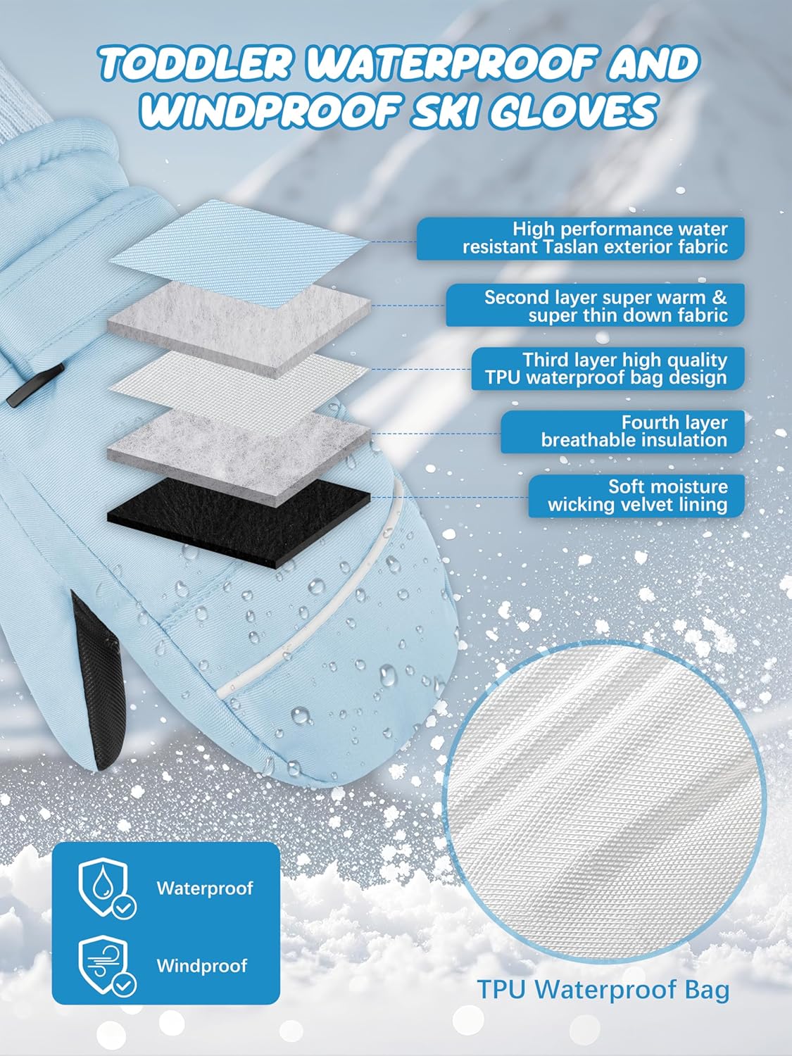 Toddler Mittens Kids Snow Ski Mitten Baby Fleece Warm Waterproof Windproof Gloves for Boys Girls - Image 2