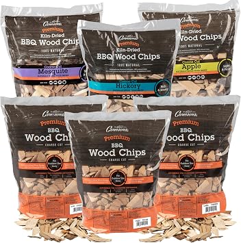 Camerons All Natural Wood Chips for Smoker, 6 Pack - Apple, Bourbon Oak, Cherry, Hickory, Mesquite, Pecan- 260 Cu In Bag, Approx 2lbs ea - Kiln Dried Coarse BBQ Wood Chips - Barbecue Grilling Gift Set