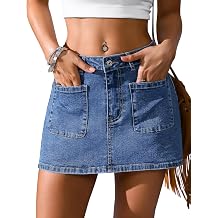 Eddoyee Denim Skirt for Women Mini Jean Skirt with Shorts Y2k Stretchy Jean Skort with Pockets