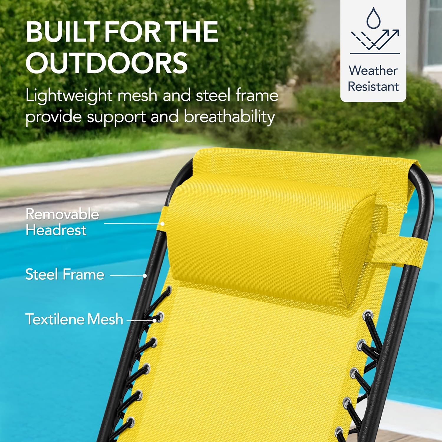 Best Choice Products Outdoor Zero Gravity Rocking Chair, Folding Reclining Patio Lounge Chair with Adjustable Pillow for Lawn, Beach, Camping - Sunflower Yellow
