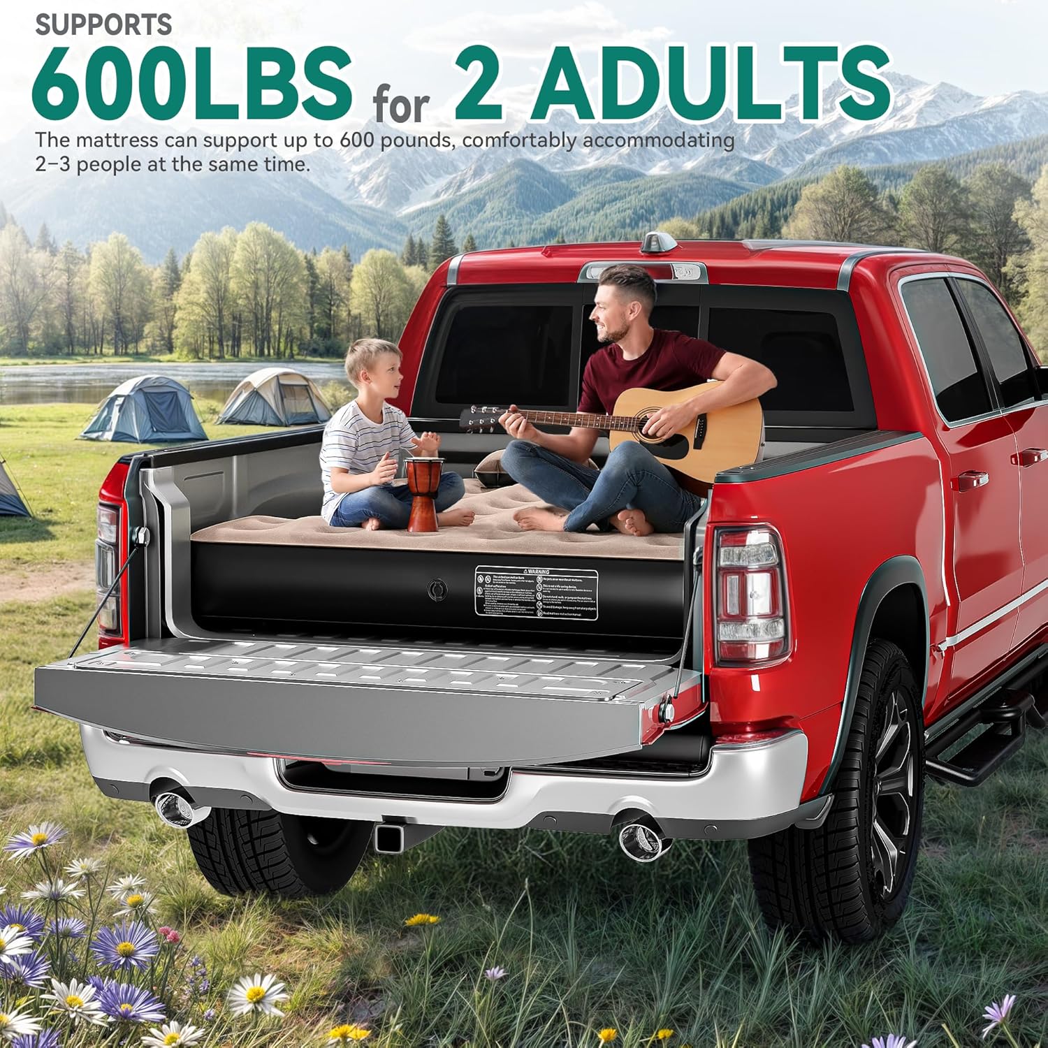 YITAHOME Truck Bed Air Mattress for 5.5-5.8 ft Full-Size Short Truck Beds, Inflatable Car Mattress Bed with Pump, Pillows, Carry Bag & Repair Kit for Outdoor, Travel, Camping (Black&Brown)
