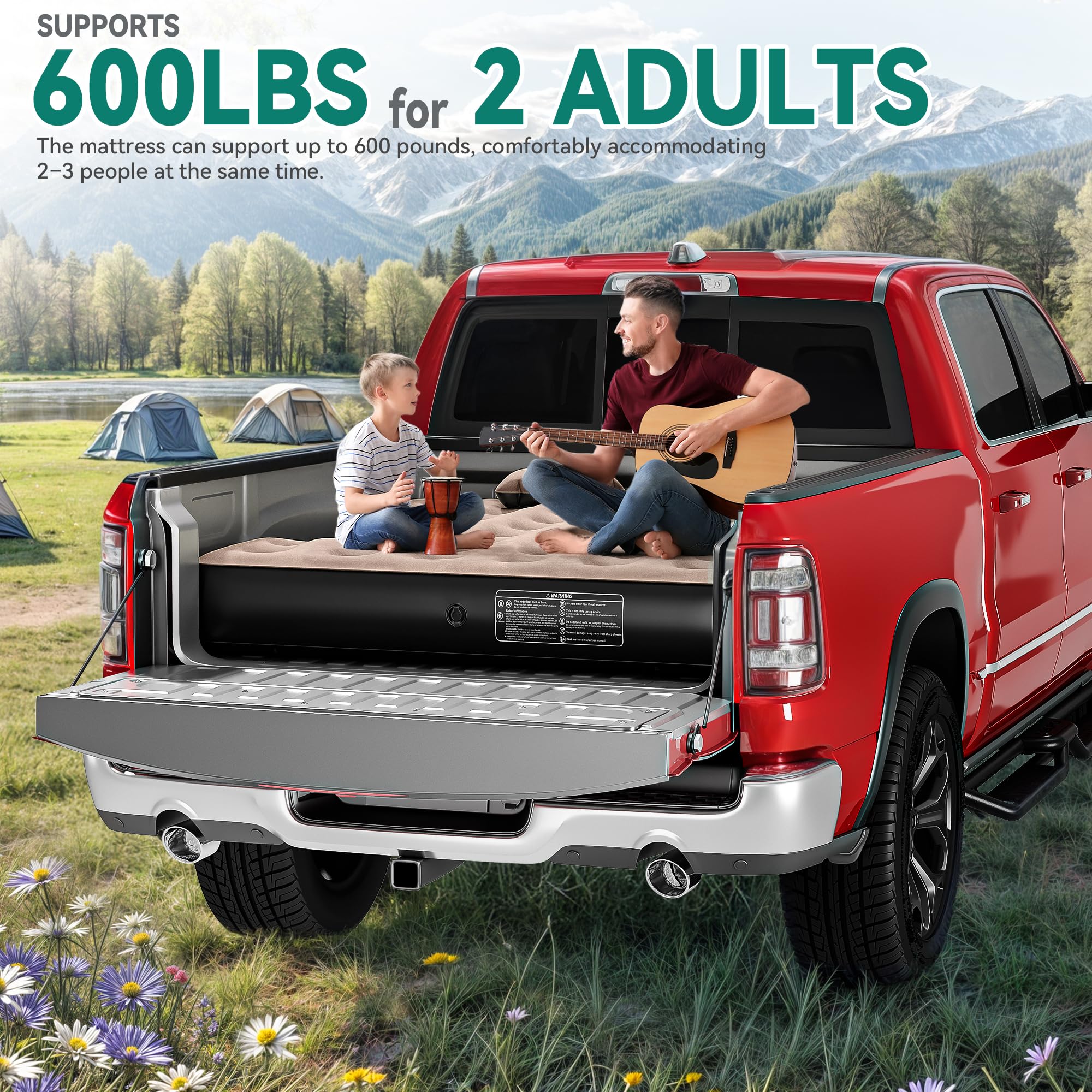 YITAHOME Truck Bed Air Mattress for 5.5-5.8 ft Full-Size Short Truck Beds, Inflatable Car Mattress Bed with Pump, Pillows, Carry Bag & Repair Kit for Outdoor, Travel, Camping (Black&Brown)