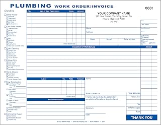 Plumbing Work Order/Invoice, 3 Copy (Triplicate) 11"x8.5" - Personalized Free (1000 Forms)