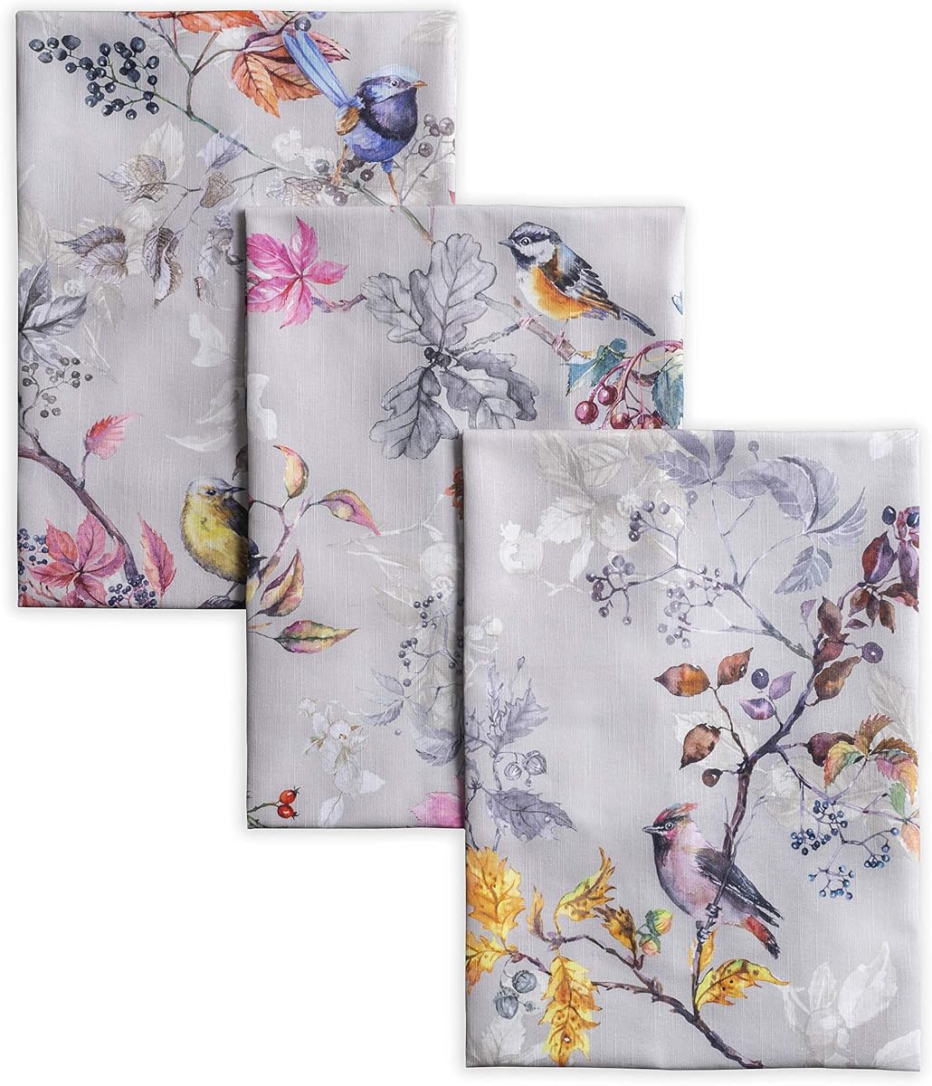 Maison d' Hermine Juego de 3 paños de cocina reutilizables 100% algodón 27.50" x 20" | Toallas de tela para platos de té absorbentes con lazo para colgar para cocina, comedor, hotel, hogar, Acción de Gracias, Navidad, equinoccio, gris