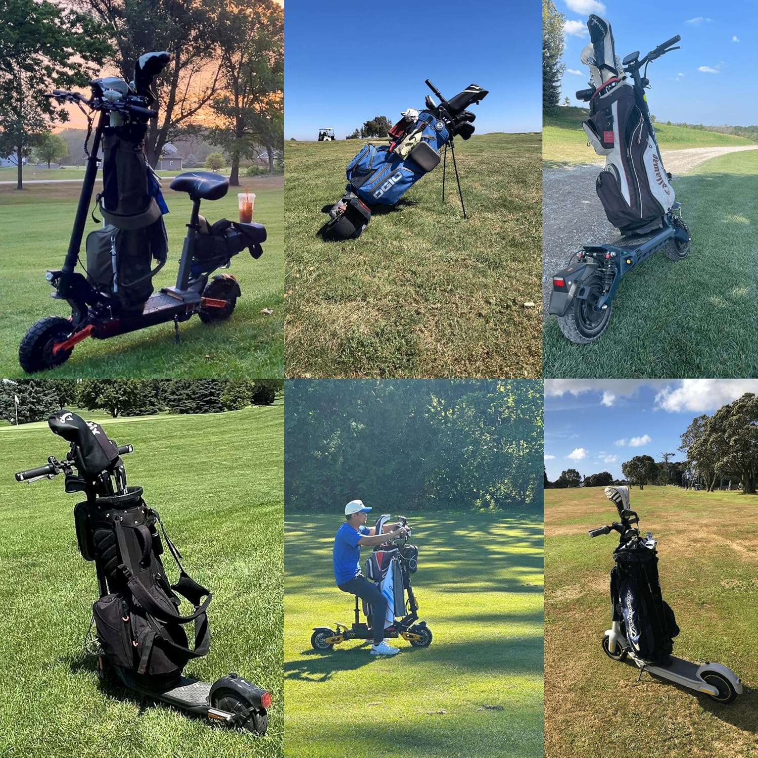 Rider Golf Bag Mount for Electric Scooters - Parallel Version. Use Your Electric Scooter to Carry You and Your Golf Bag.