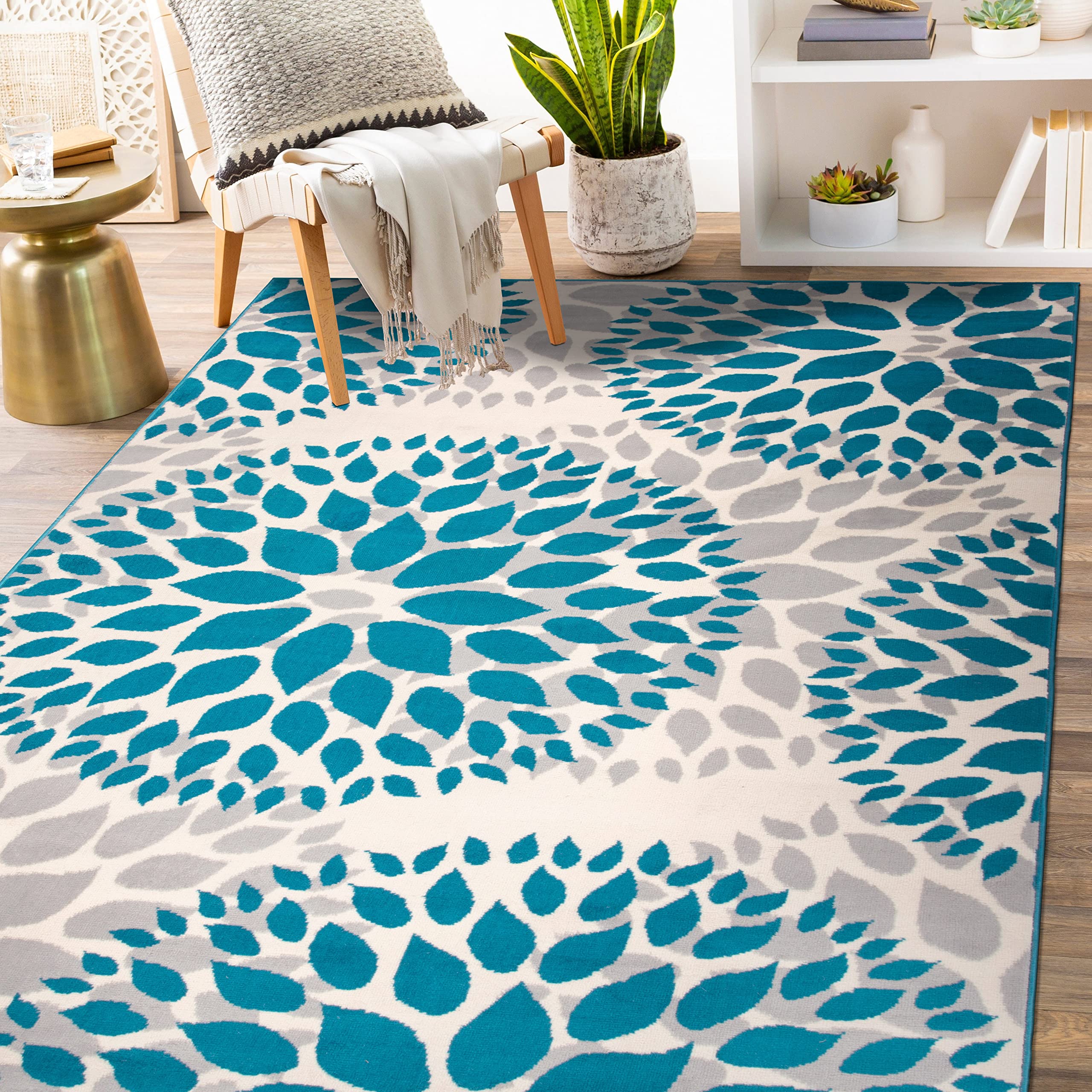 Rugshop Modern Floral Circles Design Easy Cleaning for Living Room ...