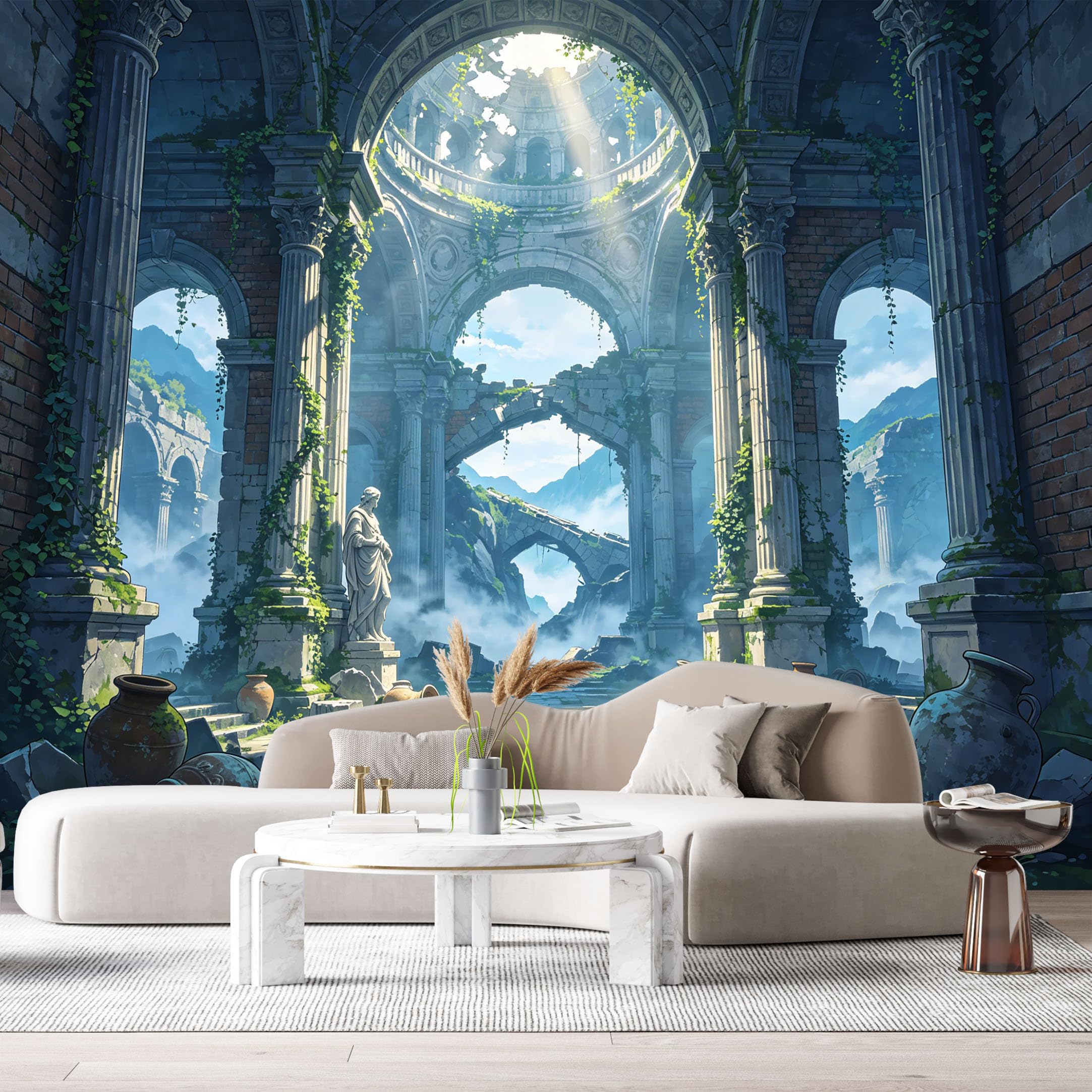 Custom Size Wall Murals Neoclassical Vintage Ruins Roman Architecture Archway Columns Foggy Mountain 3D SelfAdhesive Wall Fabric Removable Large Wallpaper for Photo Living Room