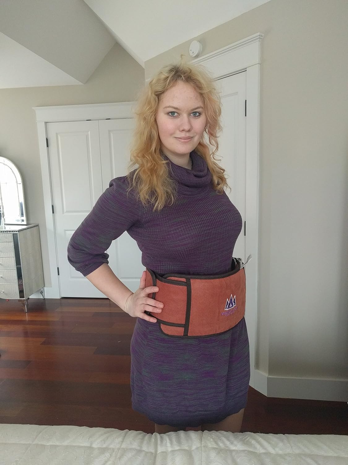 MediCrystal® Far Infrared Amethyst Belt - Adjustable FIR Heating 86-158°F - Negative Ions - 100% Jewelry Natural Crystals - High End Eco Leather - Detachable Hot Stone Pad 18”L x 8”W, Strap 55" L
