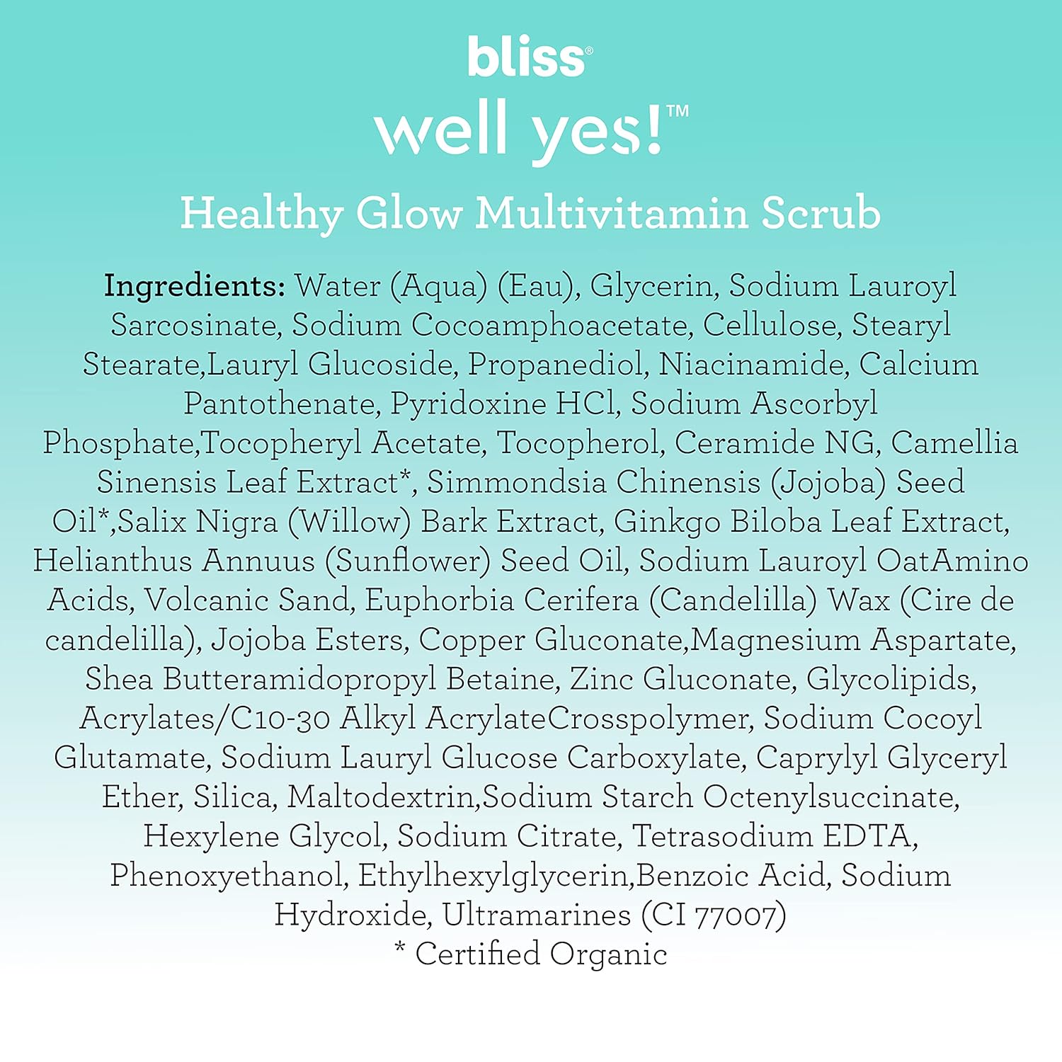 Bliss Well Yes! Healthy Glow Multivitamin Scrub | Biodegradable Beads for Gentle Exfoliation | With Vitamins B3, B5, B6, C & E | Clean | Paraben Free | Cruelty-Free | Vegan | 4 fl oz : Beauty & Personal Care
