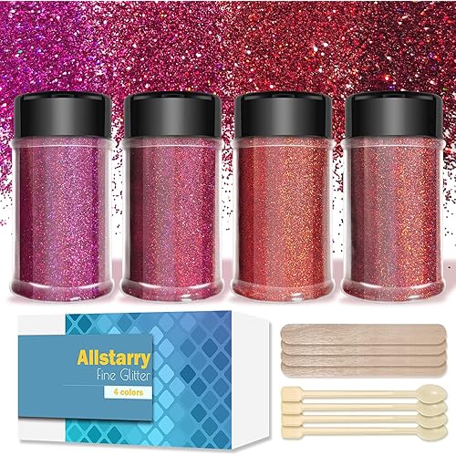 Allstarry Holographic Ultra Fine Glitter 4 Colors Purple Burgundy Glitter Metallic Powder 80ml per Jar for Resin, Tumblers, Slime, Painting Arts, Nail Art DIY Decoration