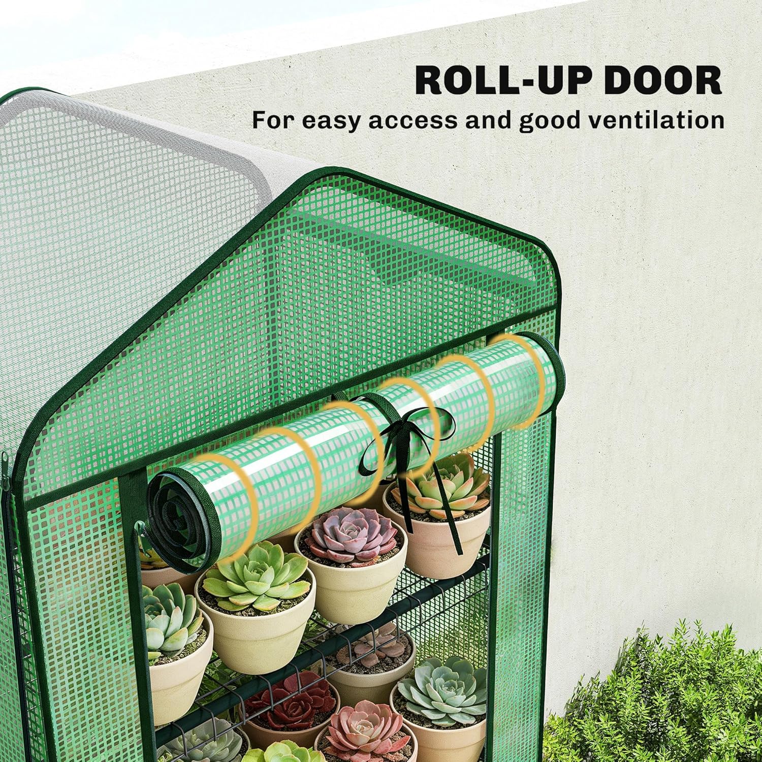 Outsunny 5 Tier Mini Greenhouse with Screen Roof, 27.6" x 19.7" x 75.6", Portable Small Greenhouse with High Strength PE Cover, Roll-Up Zipper Door for Garden Yard Backyard, Green