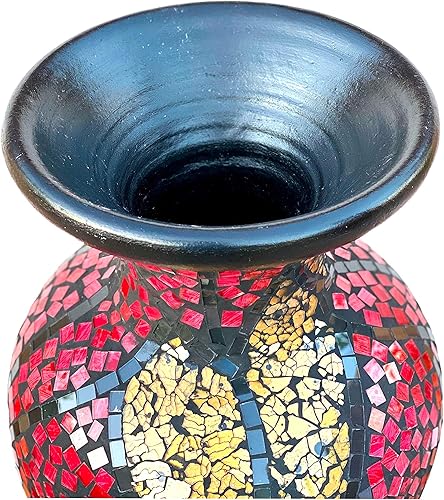 Miniatura 3 de Jarrón de mosaico de 24 pulgadas, cilindro alto hecho de terracota con piezas de mosaico de vidrio rojo, dorado y negro, pieza decorativa hecha a