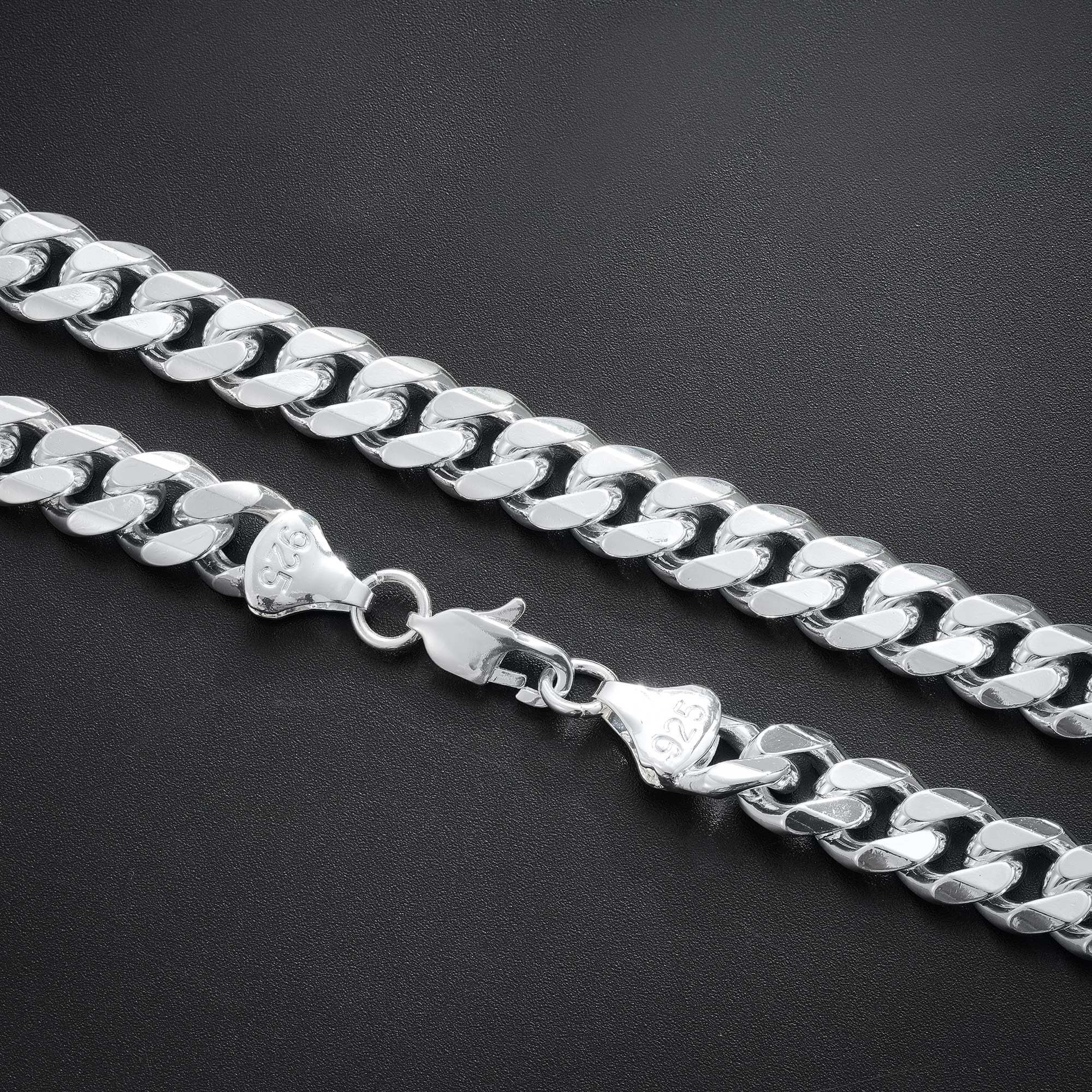 SLOONG S925 Silber Kette für Herren - 10mm Breit Sterling Silber über Kubanische Kette Schmuck Geschenk für Männer Verschiedliche Längen 46/51/56/61/66/76CM