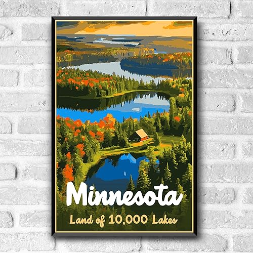Miniatura 2 de GO SEE DESIGN Minnesota The Land of 10,000 Lakes Vintage-Style Travel Poster - 8x10-12x18-18x24-24x36  4x6 Postcard WPA Style Art Print Our Fifty