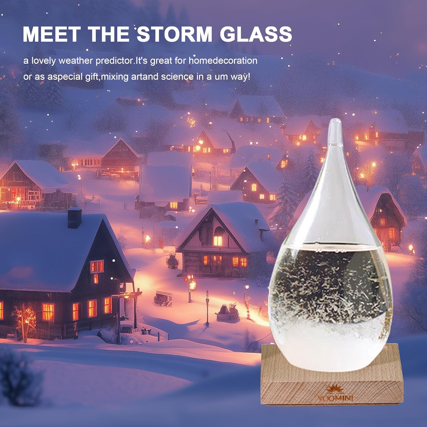 Storm Glass Weather Predictor - Weather Forecaster Station with Wooden Base for Home and Office Decor, Snow Globe Barometer, Creative Christmas Birthday Gifts for Him, Her - Image 5