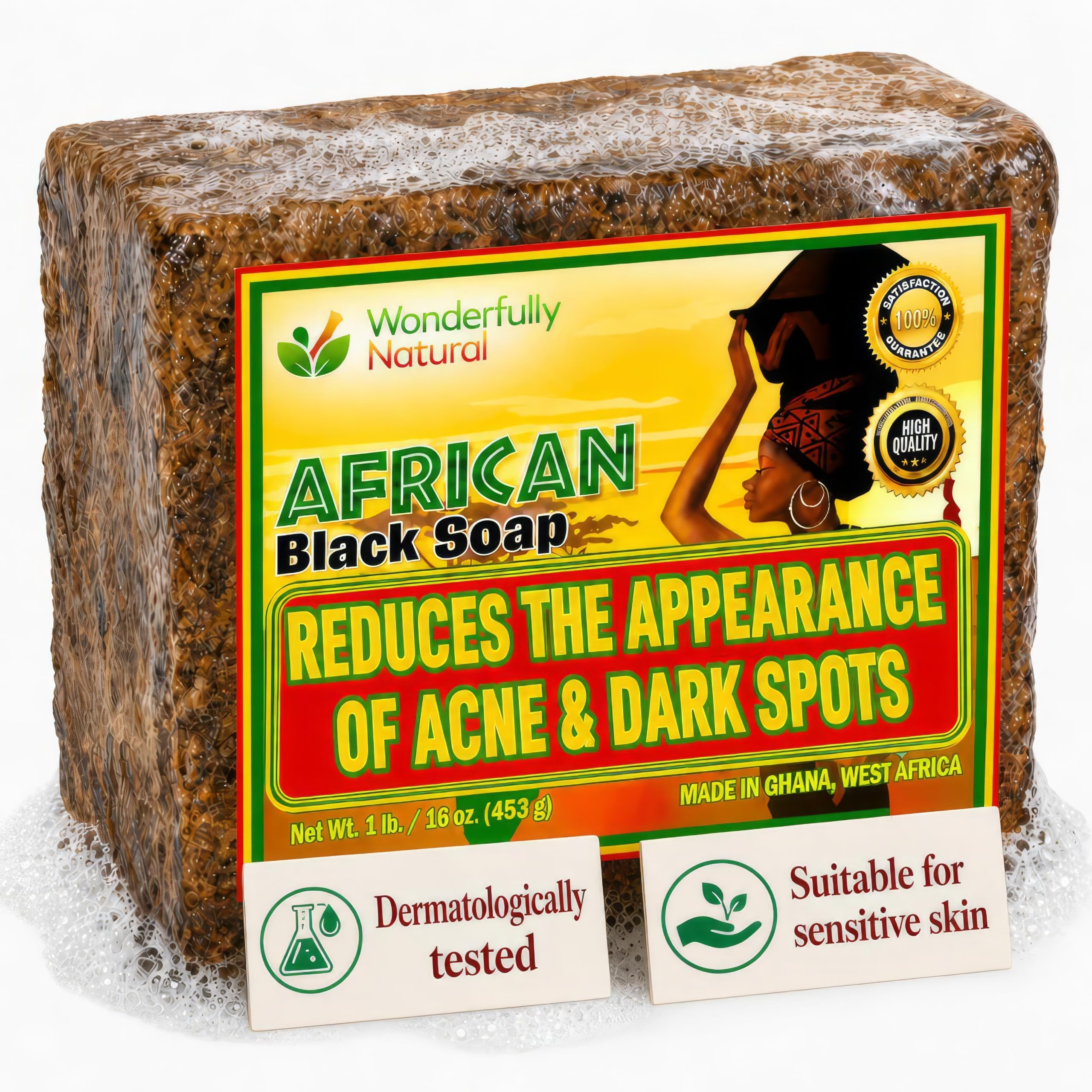 #1 African Black Soap for Acne & Dark Spots | Organic Vegan Satisfaction Guarantee | 1lb bar 90 day Supply