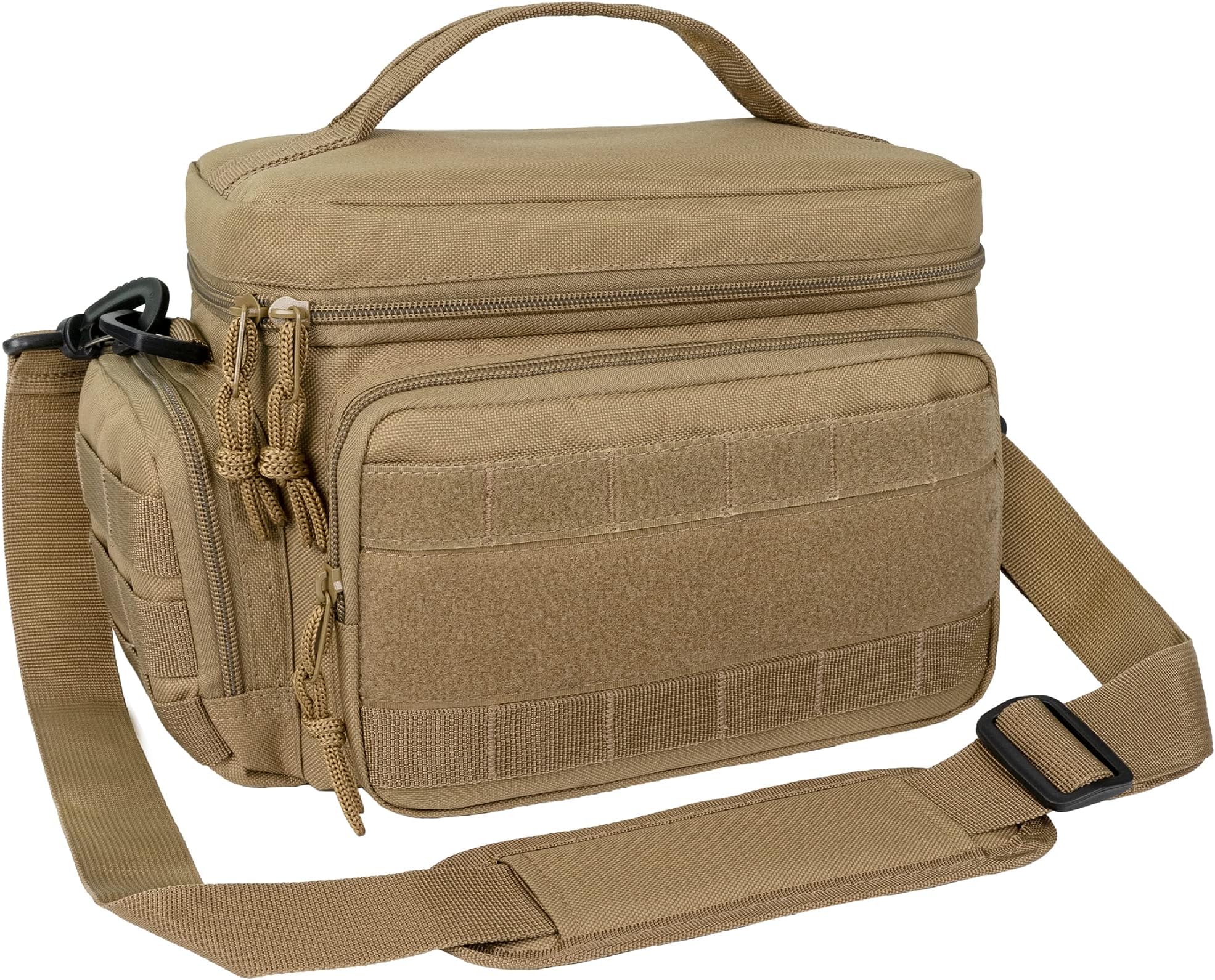 Tactical Lunch Box for Men, Insulated Lunch Bag for Men Adult, Large Soft Lunch Cooler with MOLLE Mesh Side Pockets, Heavy Duty Mens Tactical Lunchbox Pail for Work Meal Prep (Tan)