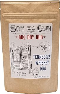Son of a Gun Seasoning - Tennessee Whiskey BBQ Dry Rub, with Salt / Gourmet All-Purpose Grilling Spice Rub & Seasoning Southwestern Tex-Mex Cooking - Beef, Chicken, Pork, Veggies / All-Natural, No MSG, No Preservatives, No Fillers - 3oz Pack