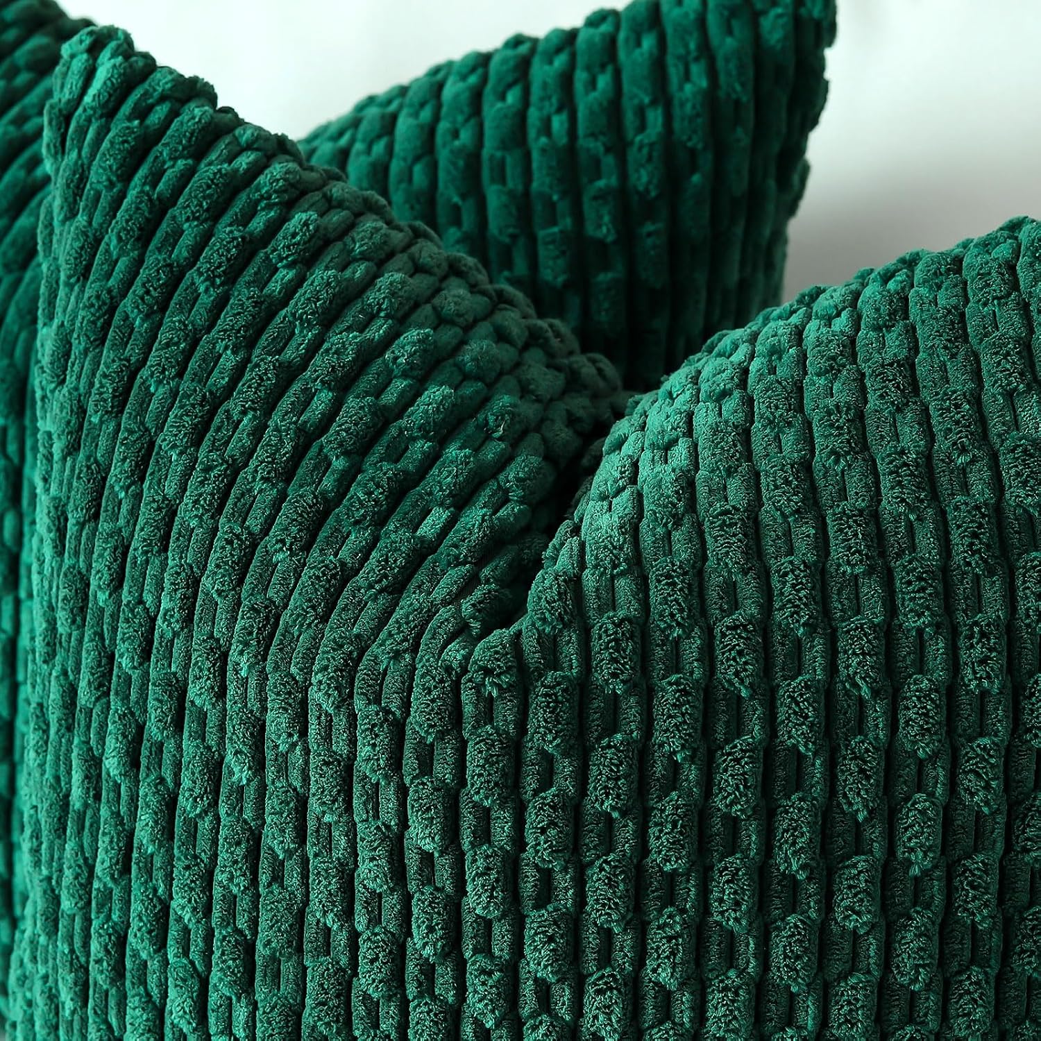 OTOSTAR Set of 2 Dark Green Soft Corduroy Decorative Throw Pillow Covers Striped Boho Pillow Cases for Sofa Couch Bedroom Living Room Patio Farmhouse Modern Home Decor Cushion Cover 18x18 Inch
