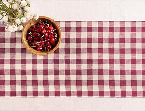 Miniatura 3 de Solino Home Camino de mesa de lino a cuadros de 120 pulgadas de largo, 100% lino puro, 14 x 120 pulgadas, camino de mesa extra largo, rosa