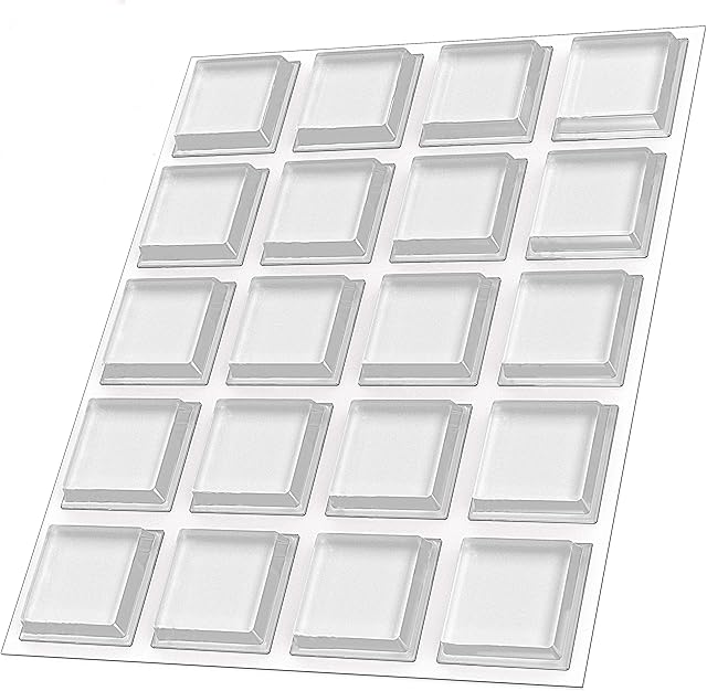 GorillaGrit Clear Rubber Bumpers Large - Set of 20 Rubber Feet for Cutting Boards Glass Table Top Bumpers, Self Adhesive Furniture Pads, Picture Frame Spacers - 1 Inch Square Self Stick Pads