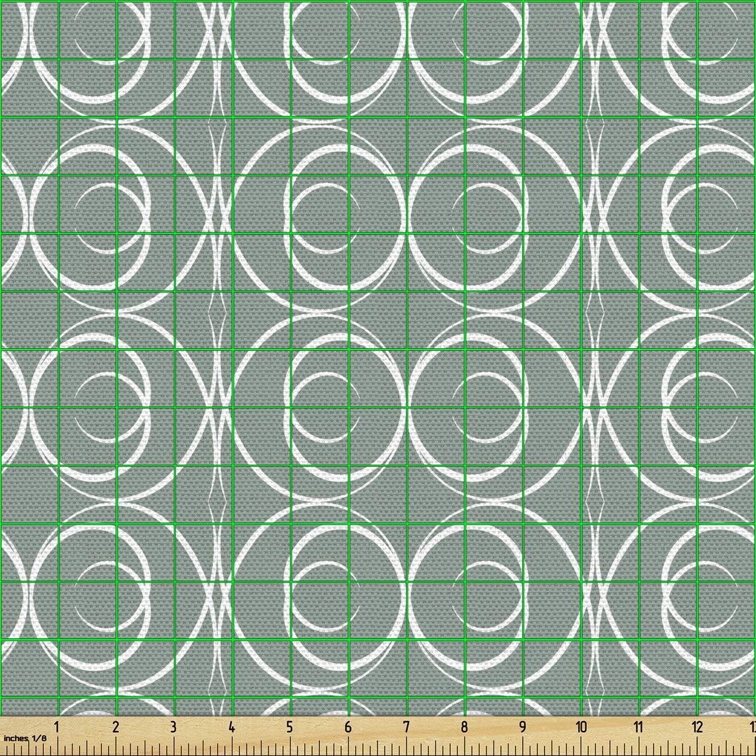 Ambesonne Retro Fabric by The Yard, Medieval Style Curved Oval Floral Motifs Delicate Feminine, Decorative Fabric for Upholstery and Home Accents, 3 Yards, Green Ivory