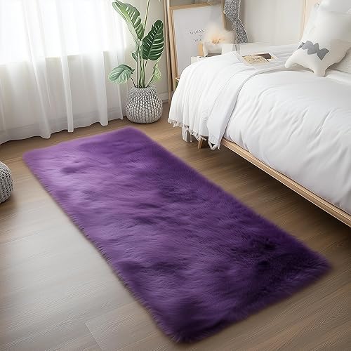 Miniatura 159 de Goolela Alfombra de piel sintética blanca de 2 x 6 pies, alfombra rectangular de piel de oveja sintética para dormitorio, mullida y mullida Blanco