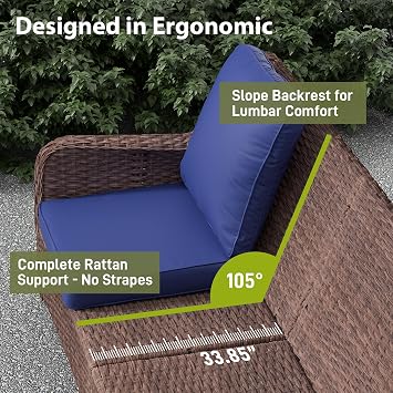 5 Piece Patio Furniture Set Outdoor Rattan Chair with Ottomans Wicker Furniture Conversation Set Patio Rattan Wicker Sectional Sofa Set for Backyard Porch Garden Lawn Balcony, Brown Grey, Navy Blue