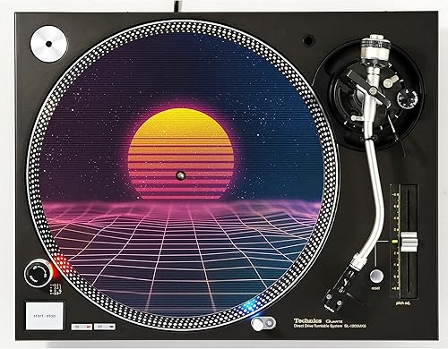 Miniatura 2 de DJ Synthwave 1980 Sun #1 - Almohadillas para rascar, 1200 vinilos de 12 pulgadas, alfombrilla giratoria para tocadiscos, 2 almohadillas para platos