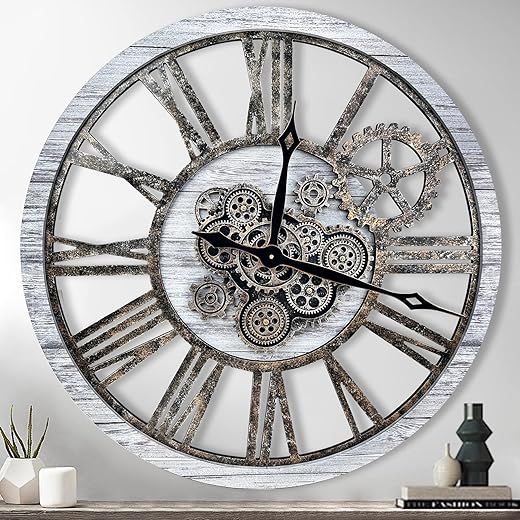 30 Moving Gears Rustic Industrial Clock