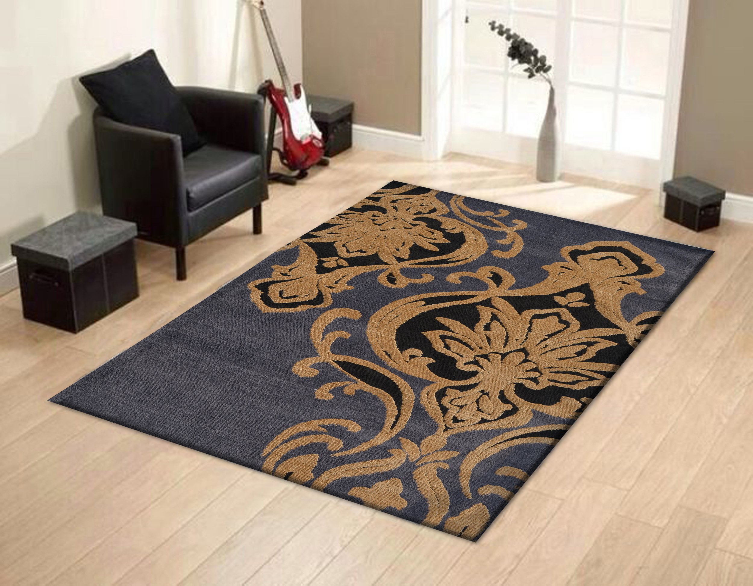 PRESTO BAZAAR Polyester Carpet - 55"x22", Grey & Gold
