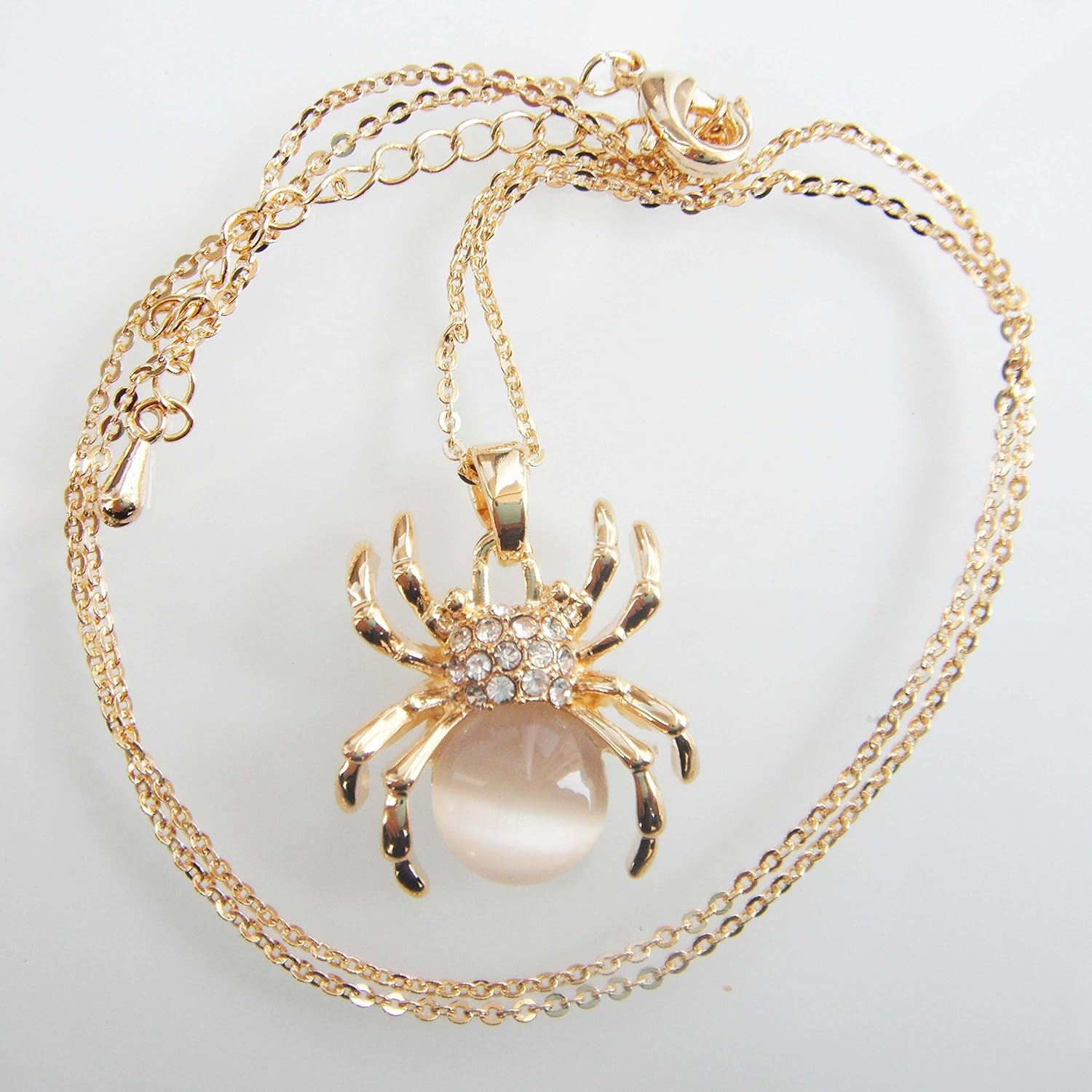 Navachi 18k Gold Plated Opal Crystal Spider Pendant Necklace 16"+2" - Image 3