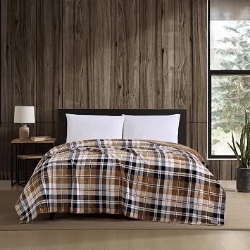 Eddie Bauer - Twin Size Blanket, Ultra-Soft Plush & Reversible Plaid Bedding for Year Round Comfort, Throw Blanket for Couch or Bed (Trailhead Plaid Beige)