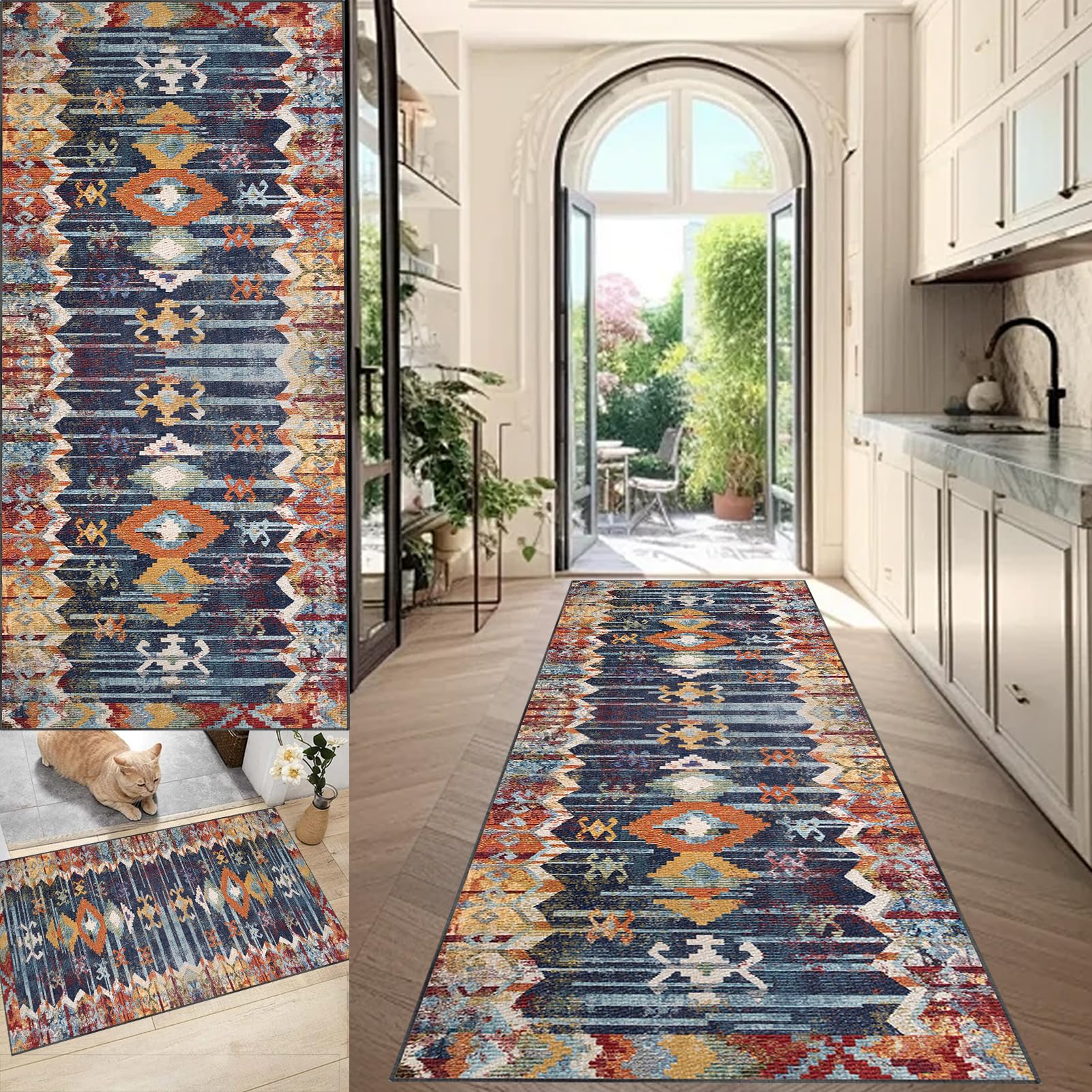 Hallway Runner Rug Non Slip Carpet Runners for Hallways Kitchen Mat Washable Long Hall Runner 100 x 300 cm Narrow Rugs Area Rug Runner Floor Carpet Runner for Corrido Bedroom Laundry Room Door Mats