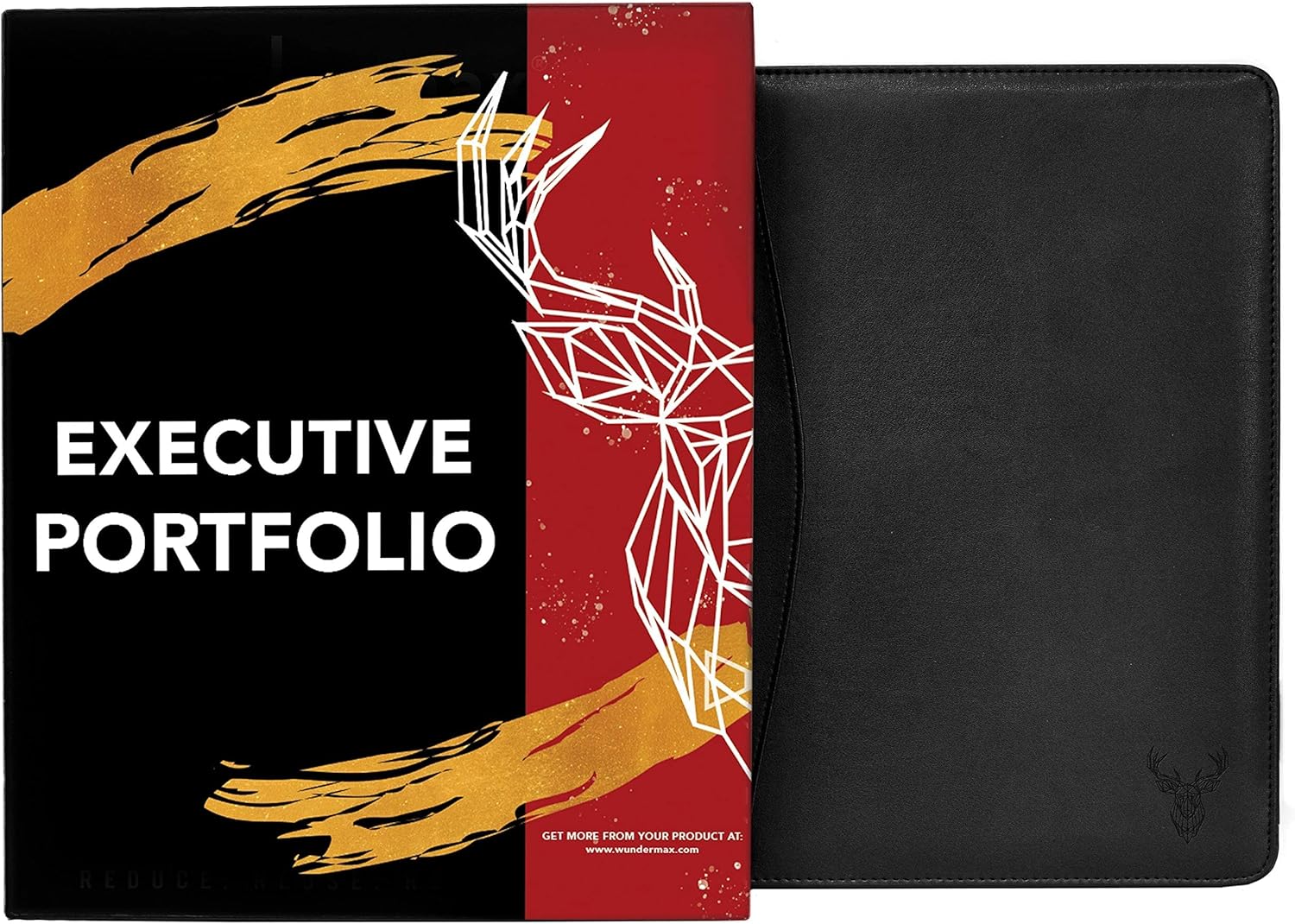 Wundermax Portfolio Binder - 12.8 x 9.8 x 0.6 Inch Vegan Leather Padfolio for Women and Men w/ Notepad, Pockets for Tablet, Resume and Documents - Black : Office Products