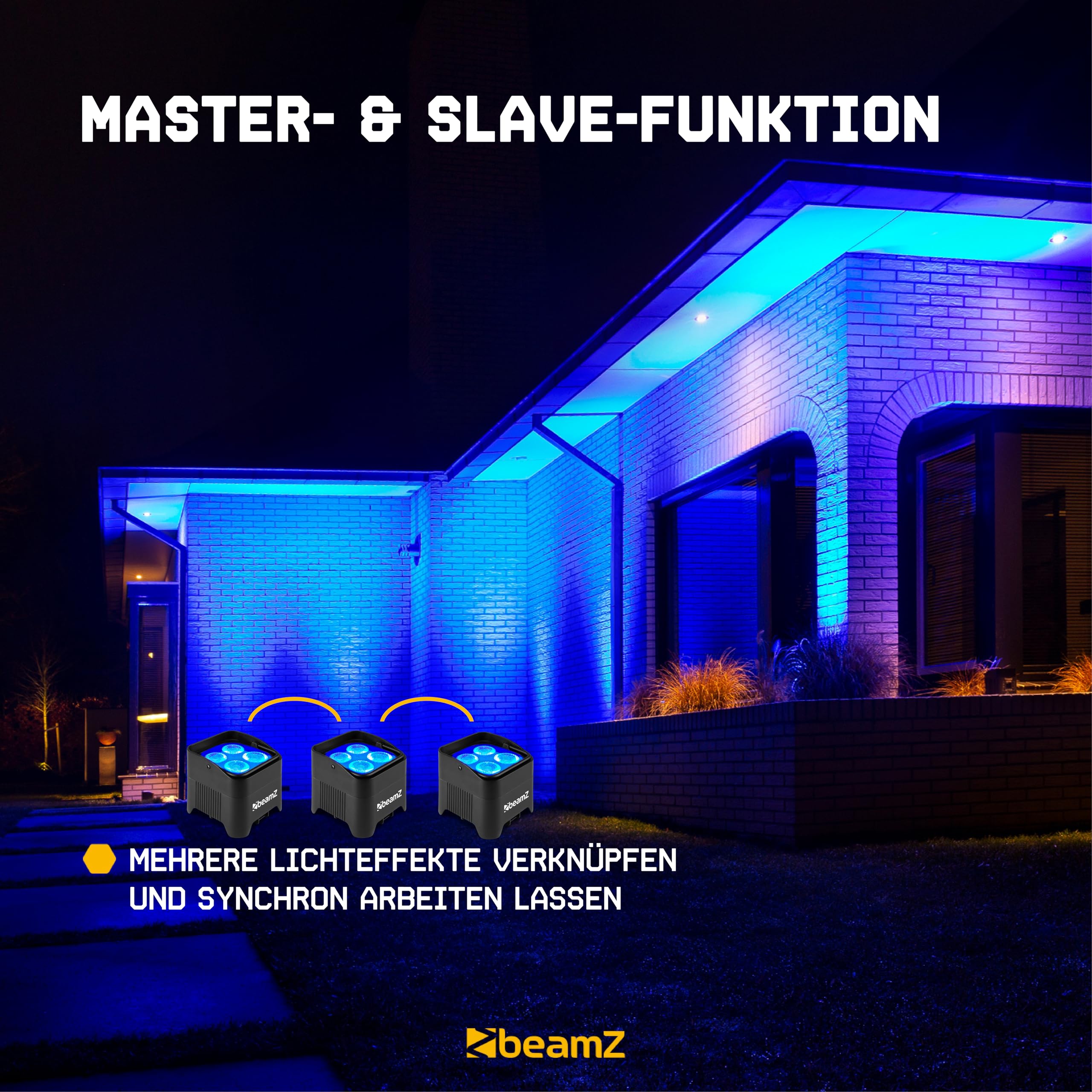 BeamZ BBP94 LED Uplight LED Par Strahler, 6er Set mit Tasche, 10 x 4 Watt, Bühnenbeleuchtung 6er Set für DJ Pult, Bühnenlicht, DMX-LAN, Partylicht Musikgesteuert, Bühnenequipment, mit Fernbedienung