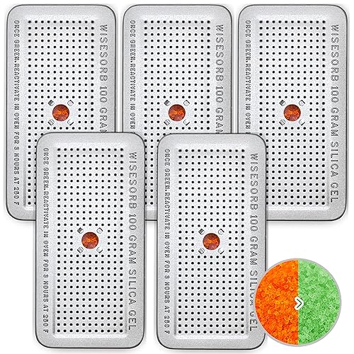 Miniatura 10 de Paquete de 5 deshumidificadores de 7.05 oz (7.05 oz), deshumidificador de gel de sílice reutilizable, recipiente indicador de gel de sílice (naranja