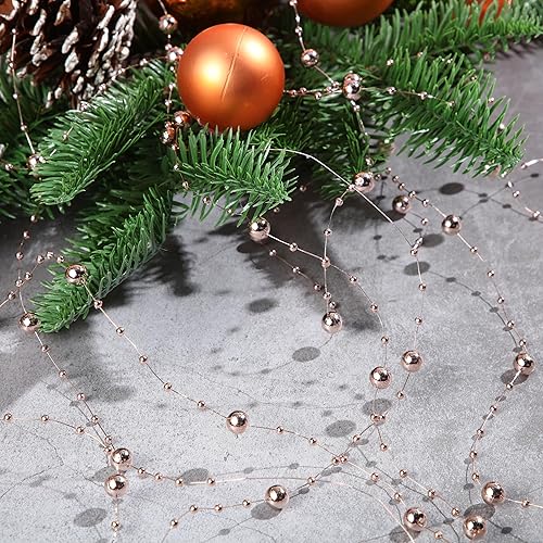 Miniatura 4 de Pangda Guirnalda de cuentas de árbol de Navidad de 65.6 pies, cadena de hilos de perlas de plástico para decoración de boda de Navidad (oro rosa)