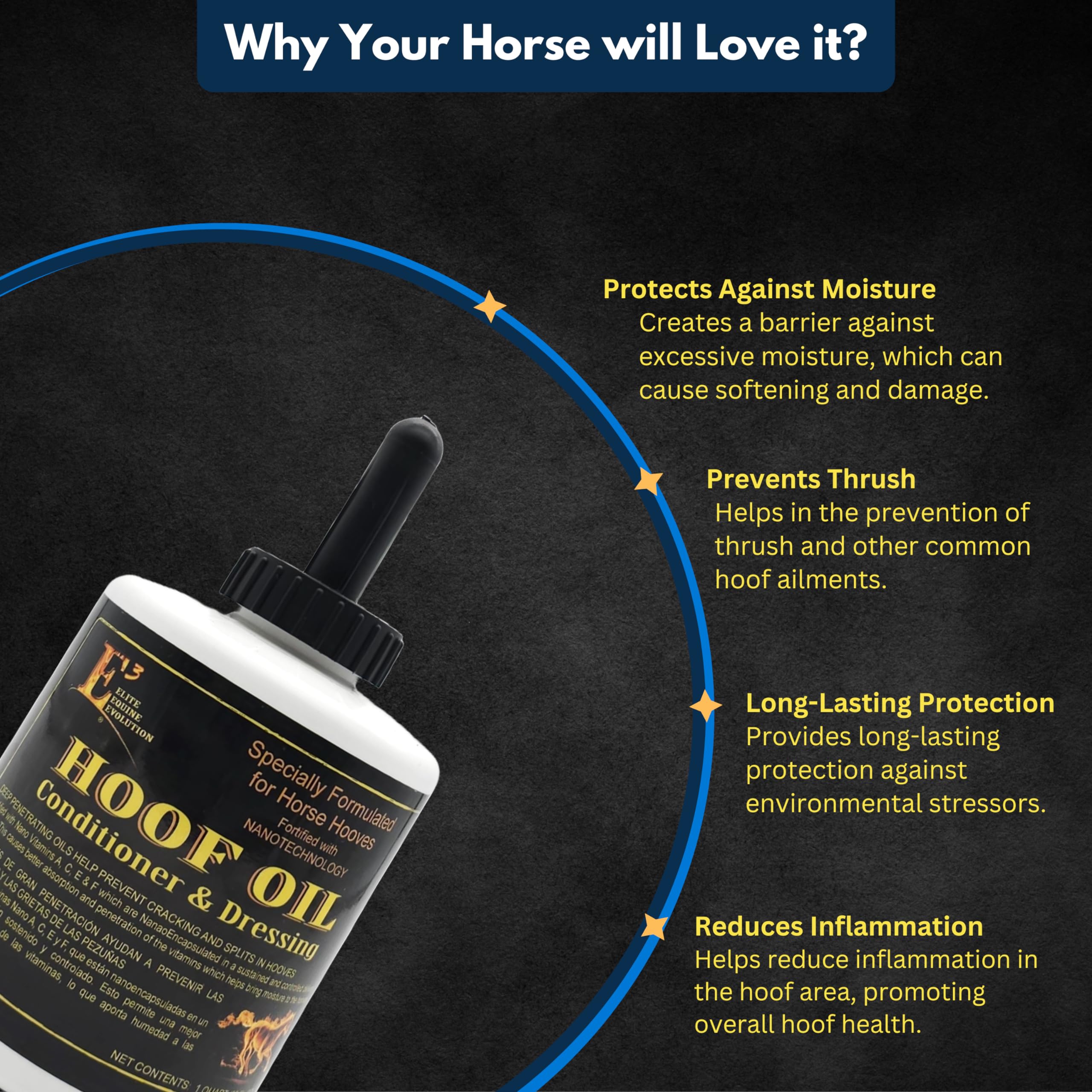 E3 Hoof Conditioner & Dressing Oil 32 oz, Expert Formula for Nourishing & Protecting Horse Hooves, Deep Conditioning for Elasticity, Enhances Shine, Protective Barrier, Easy Application - image 4