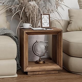 COZAYH Farmhouse End Table, Open Cube Accent Table with Geometric Frame, Modern Minimalist Side Table, Brown