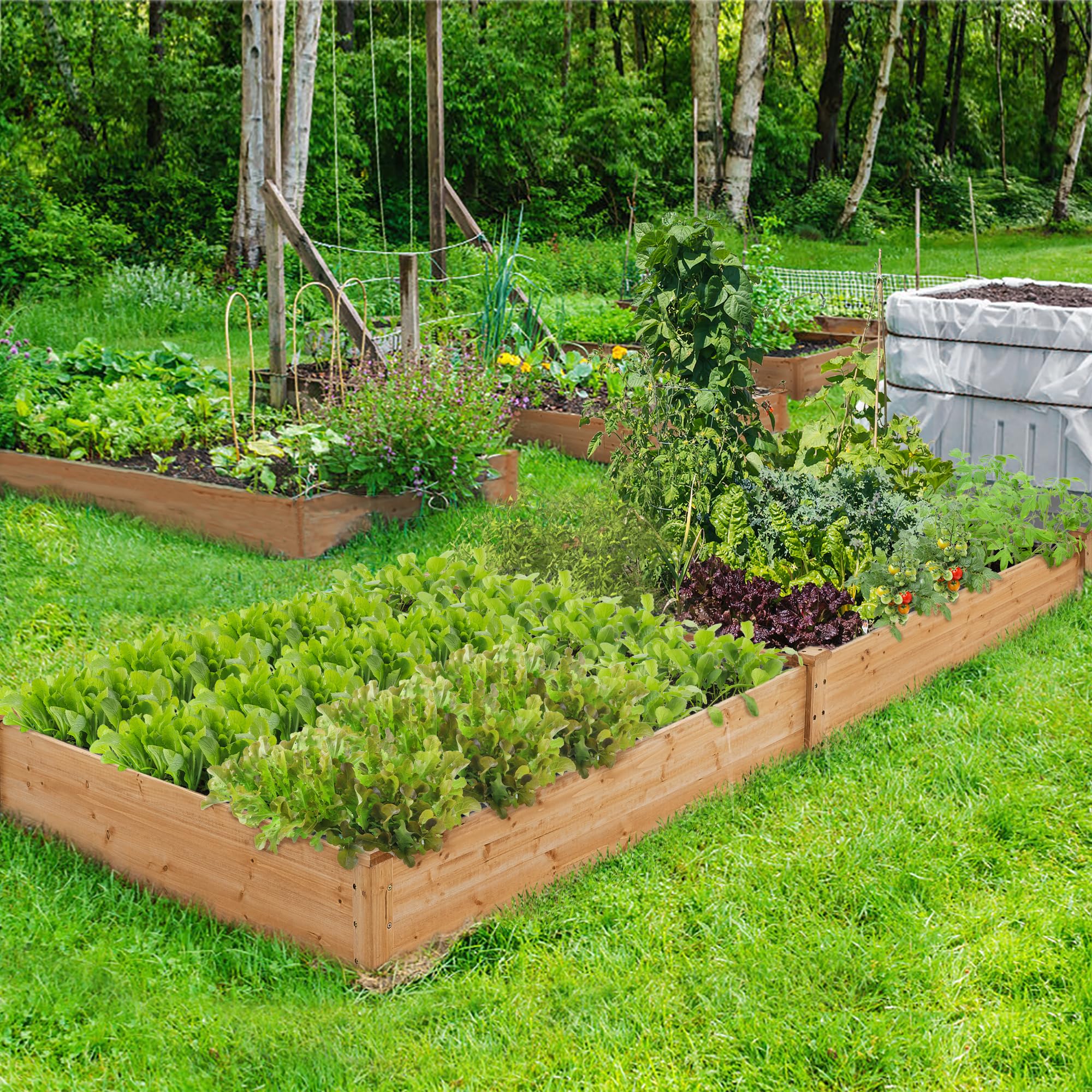 Yaheetech Huerto Urbano Terraza Cama Elevada de Jardín Kit Jardineria Exterior de Madera para Jardín Patio Invernadero Terraza 241,5 × 124,5 × 27 cm