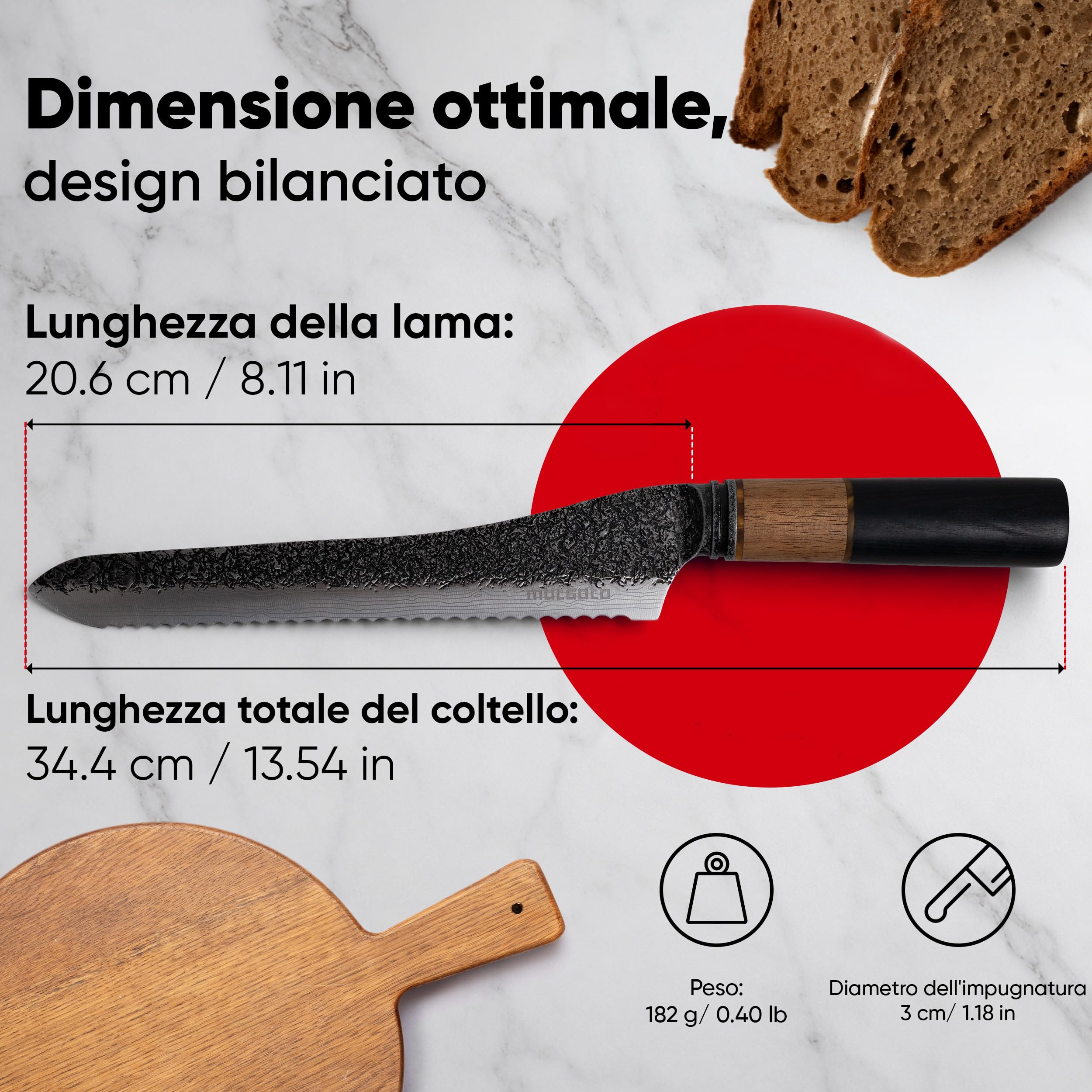 Matsato Osuren Coltello da Pane 20,6 cm, Lama Ondulata, Acciaio Giapponese