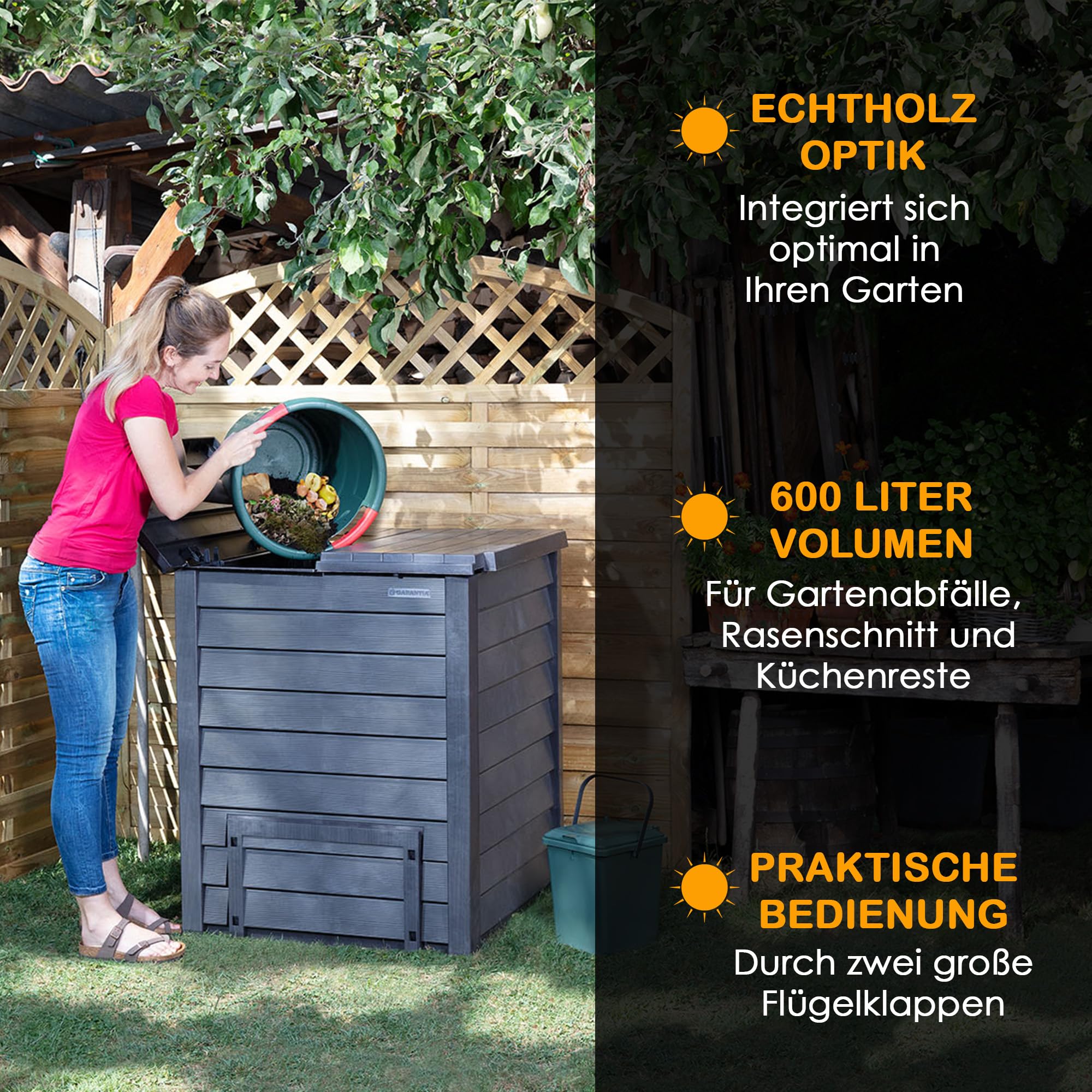 Thermo Wood Komposter 600 L, inkl. Bodengitter, Gartenkomposter aus Kunststoff anthrazit-braun