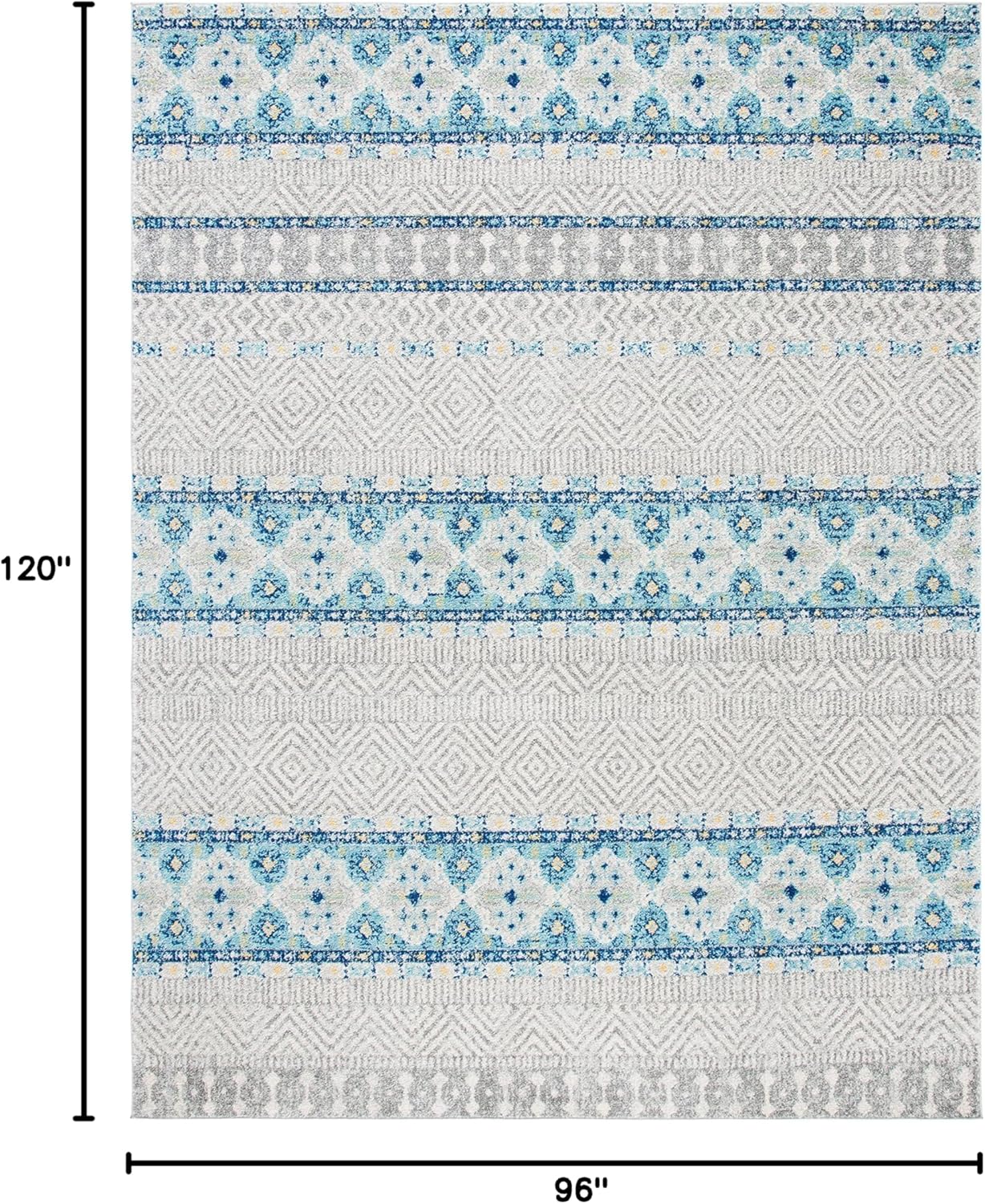 SAFAVIEH Area Rug 8x10 - Madison Collection - Large - Grey & Turquoise, Boho Chic Design, Non-Shedding & Easy Cleaning, Ideal for Living Room, Bedroom, Office, Dining Space (MAD797G)