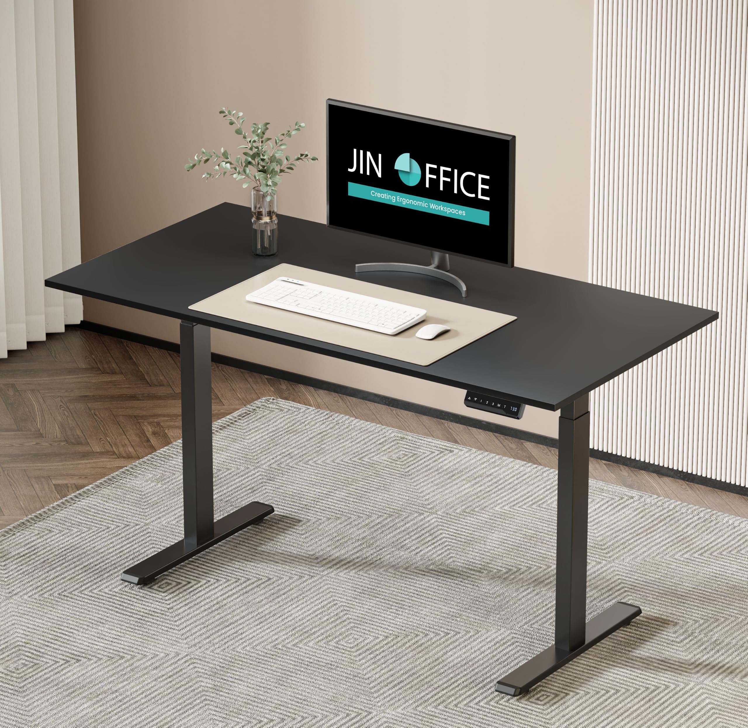 JIN OFFICE Zenith Electric Height Adjustable Desk| Standing Desk with 100 Kg Wt. Capacity & 3 Year Warranty| Sit Stand Table with 3 Memory Preset| Ergonomic Table| Black & Black|1200X750mm/25MM Thick